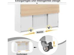 Isla de cocina extensible con ruedas - 110 x 34 x 97,5 cm - con almacenaje + 2 taburetes - MDF - blanco