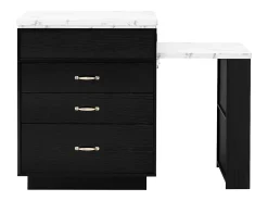 Isla de cocina extensible con ruedas - 125,5 x 71 x 93 cm - con puerta + cajones + LED - MDF - negro
