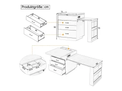 Isla de cocina extensible con ruedas - 125,5 x 71 x 93 cm - con puerta + cajones + LED - MDF - negro