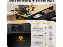 Isla de cocina extensible con ruedas - 120 x 40/70 x 91,5 cm - con 2 cajones + puertas - MDF - negro + natural