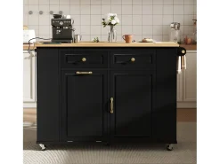 Isla de cocina extensible con ruedas - 120 x 40/70 x 91,5 cm - con 2 cajones + puertas - MDF - negro + natural