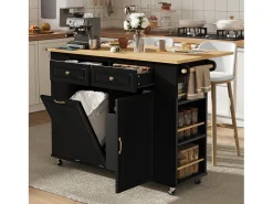 Isla de cocina extensible con ruedas - 120 x 40/70 x 91,5 cm - con 2 cajones + puertas - MDF - negro + natural