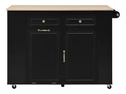 Isla de cocina extensible con ruedas - 120 x 40/70 x 91,5 cm - con 2 cajones + puertas - MDF - negro + natural