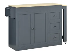 Isla de cocina extensible con ruedas - 112/186,8 x 45 x 93 cm - con estante + 3 cajones + 2 puertas - MDF - gris
