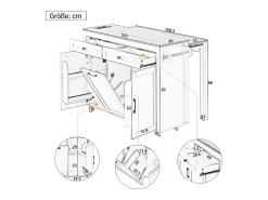 Isla de cocina gris y madera - Con toma de corriente y compartimento para basura - Encimera telescópica