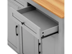 Isla de cocina gris y madera - Con toma de corriente y compartimento para basura - Encimera telescópica
