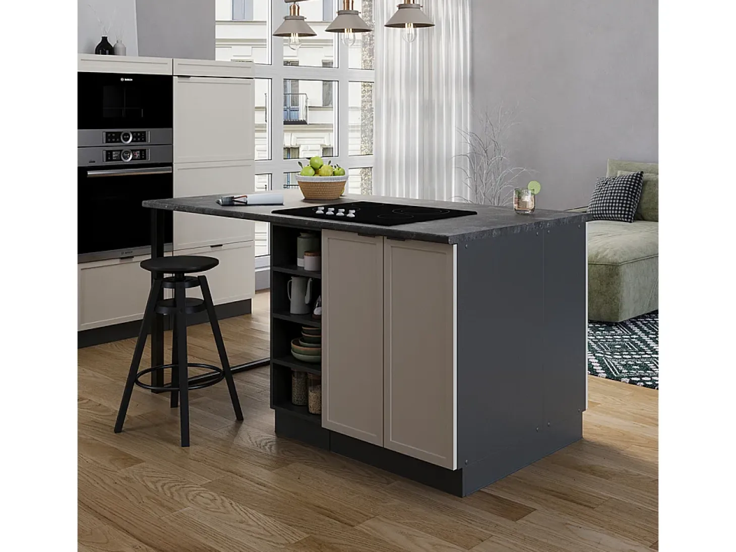 Isla de cocina grisbeige 90x60x82 fame-line