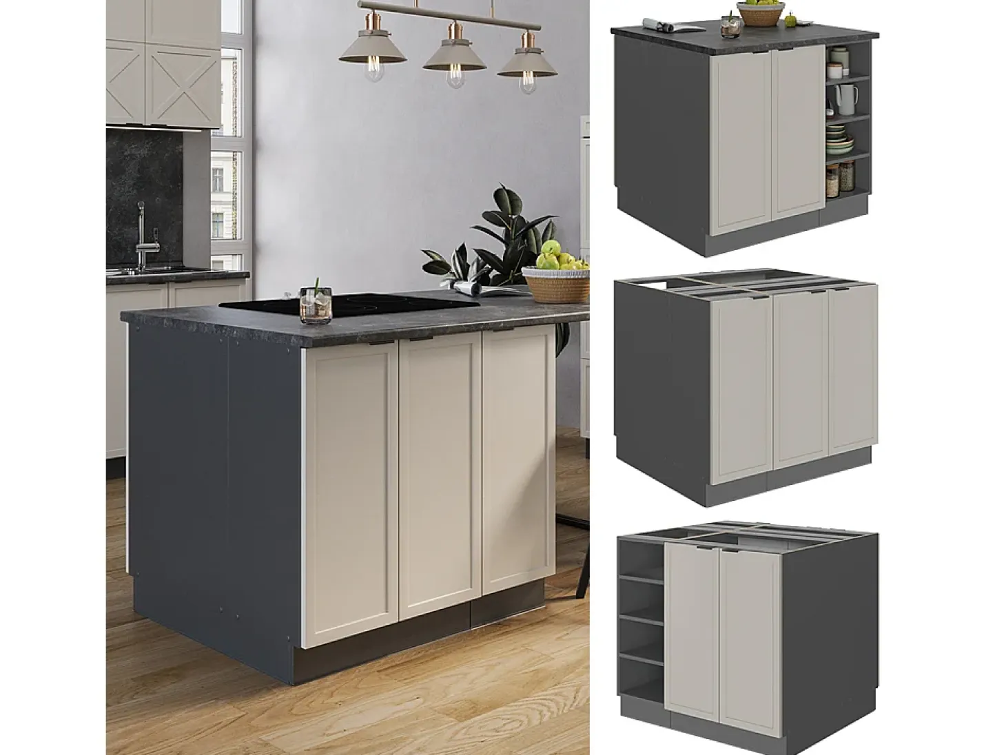 Isla de cocina grisbeige 90x60x82 fame-line