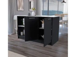 Isla de cocina Juniper en melamina con dos puertas y 3 estantes , 90 cm X 150 cm X 64 cm , Negro / Ibiza