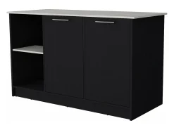 Isla de cocina Juniper en melamina con dos puertas y 3 estantes , 90 cm X 150 cm X 64 cm , Negro / Ibiza