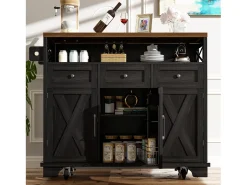 Isla de cocina moderna (118×43-80×98 cm), mueble de cocina con ruedas, separador extraíble, toallero, acabado madera (negro)