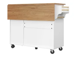 Isla de cocina moderna 130×45×92 cm - con 5 cajones y 2 puertas - encimera extensible - con ruedas - blanco