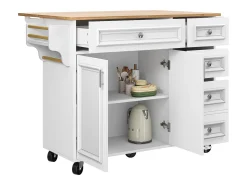 Isla de cocina moderna con encimera abatible, muebles de cocina, aparador extraíble, con motivos vintage, almacenaje multifuncional (110x45-75x92 cm)