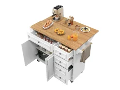 Isla de cocina moderna con encimera abatible, muebles de cocina, aparador extraíble, con motivos vintage, almacenaje multifuncional (110x45-75x92 cm)