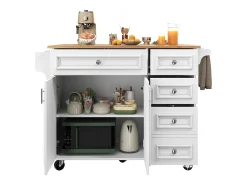 Isla de cocina moderna con encimera abatible, muebles de cocina, aparador extraíble, con motivos vintage, almacenaje multifuncional (110x45-75x92 cm)