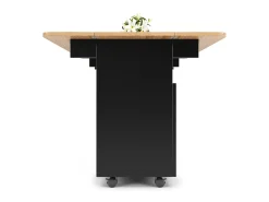 Isla de cocina moderna con estantes plegables, almacenamiento multifuncional, MDF, madera negra y natural (120x30x90 cm)