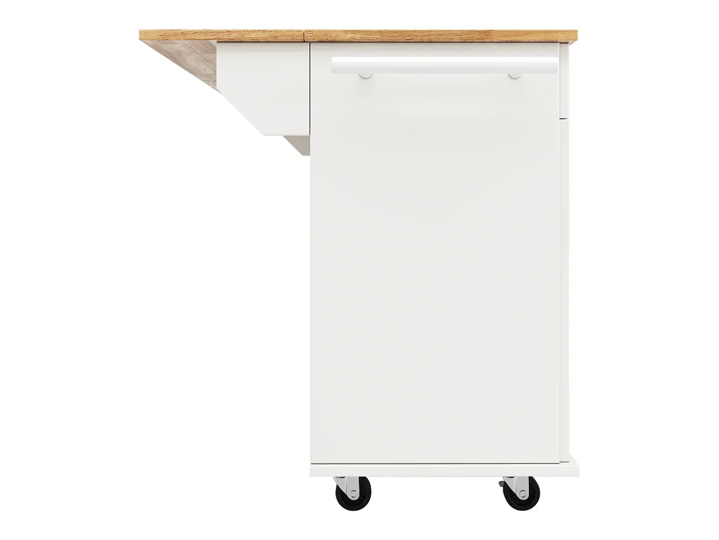 Isla de cocina moderna con 4 puertas y 2 cajones - Encimera imitación madera 50(78)x106cm - Blanco