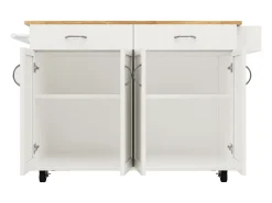 Isla de cocina moderna con 4 puertas y 2 cajones - Encimera imitación madera 50(78)x106cm - Blanco