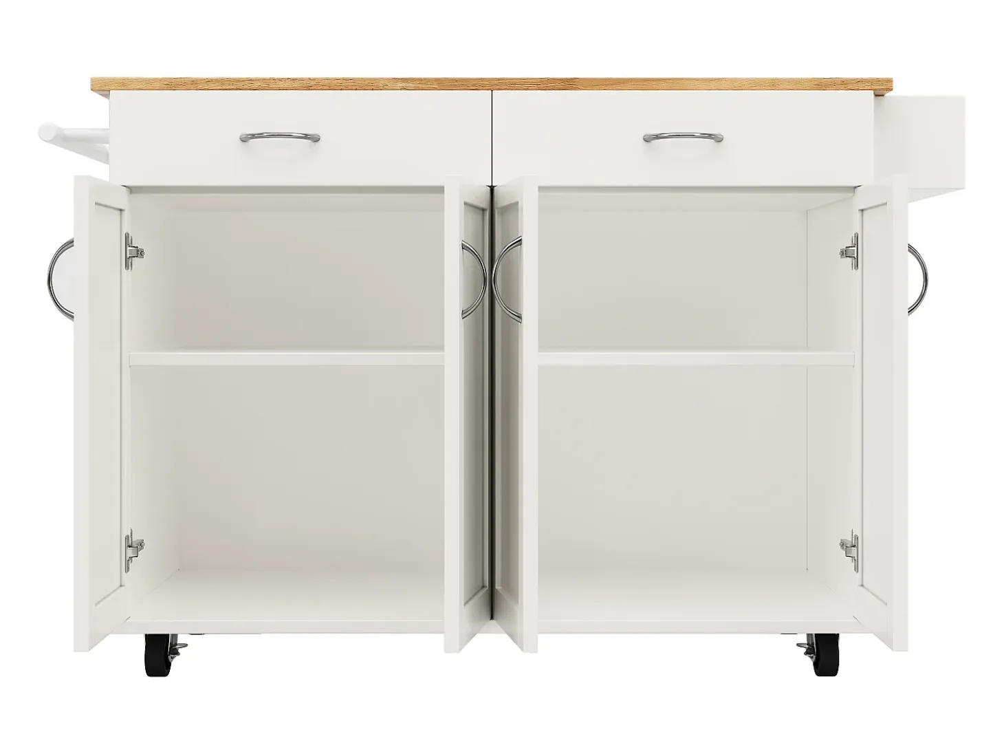 Isla de cocina moderna con 4 puertas y 2 cajones - Encimera imitación madera 50(78)x106cm - Blanco