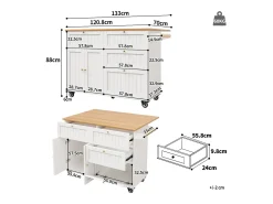 Isla de cocina moderna, mueble de almacenaje, mesa extensible con espacio de almacenaje, MDF, negro (133x49,2x88 cm)