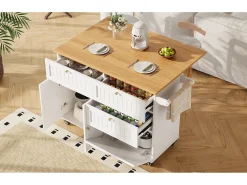Isla de cocina moderna, mueble de almacenaje, mesa extensible con espacio de almacenaje, MDF, negro (133x49,2x88 cm)