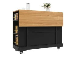 Isla de cocina multifuncional, mueble de almacenaje con mesa extensible, MDF, negro (120x65x90 cm)