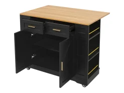 Isla de cocina multifuncional, mueble de almacenaje con mesa extensible, MDF, negro (120x65x90 cm)