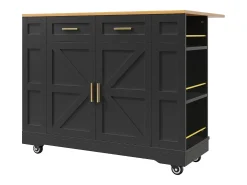 Isla de cocina multifuncional, mueble de almacenaje con mesa extensible, MDF, negro (120x65x90 cm)