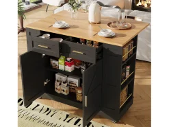 Isla de cocina multifuncional, mueble de almacenaje con mesa extensible, MDF, negro (120x65x90 cm)