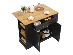 Isla de cocina multifuncional, mueble de almacenaje con mesa extensible, MDF, negro (120x65x90 cm)