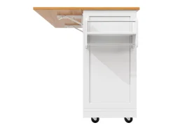 Isla de cocina móvil 140×70×93,5 cm - 2 cajones y 4 puertas - encimera extensible - estantes ajustables - blanco