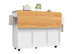 Isla de cocina móvil 140×70×93,5 cm - 2 cajones y 4 puertas - encimera extensible - estantes ajustables - blanco