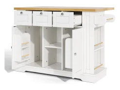 Isla de cocina móvil - con USB - encimera extensible - 3 cajones y 2 puertas - con toallero - MDF - blanco