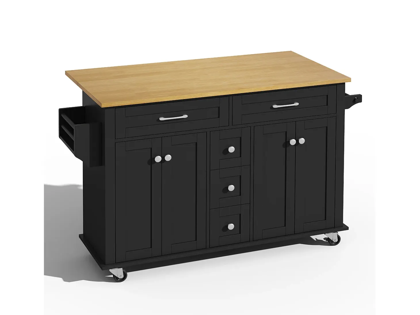 Isla de cocina móvil - encimera extensible - 5 cajones y 4 puertas - con toallero - MDF - negro