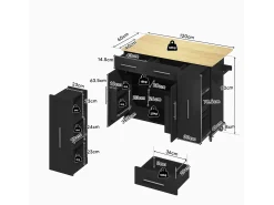 Isla de cocina móvil - encimera extensible - 2 cajones y 2 puertas - con toallero - MDF - Negro