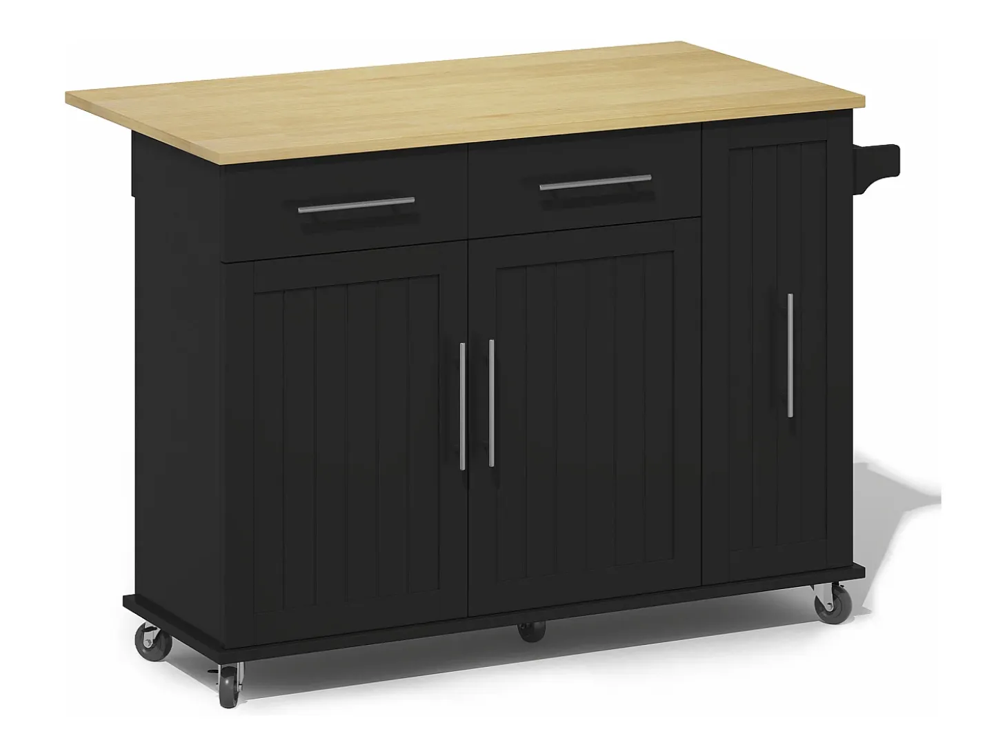 Isla de cocina móvil - encimera extensible - 2 cajones y 2 puertas - con toallero - MDF - Negro