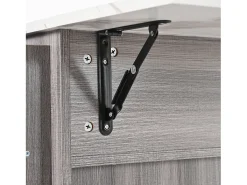Isla de cocina móvil - Isla de cocina gris con 3 cajones y 2 puertas - encimera abatible - tiradores negros