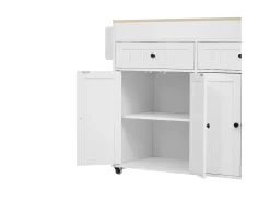 Isla de cocina móvil blanca - Carrito de cocina con 4 puertas y 2 cajones - tablero de madera extensible y especiero