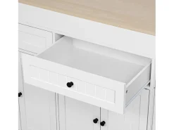 Isla de cocina móvil blanca - Carrito de cocina con 4 puertas y 2 cajones - tablero de madera extensible y especiero