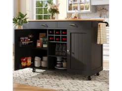 Isla de cocina móvil con 2 puertas y 2 cajones - 102x45x92 cm - Madera MDF - Negro y natural