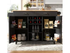 Isla de cocina móvil con 2 puertas y 2 cajones - 102x45x92 cm - Madera MDF - Negro y natural