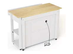 Isla de cocina móvil con 2 cajones y 2 puertas, tomas de corriente - Blanco
