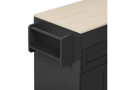 Isla de cocina móvil con encimera abatible, 4 puertas y 2 cajones de almacenamiento - Negro y natural
