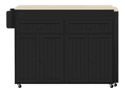 Isla de cocina móvil con encimera abatible, 4 puertas y 2 cajones de almacenamiento - Negro y natural