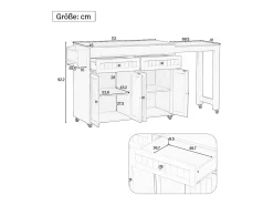 Isla de cocina móvil con encimera abatible, 4 puertas y 2 cajones de almacenamiento - Negro y natural