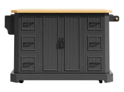 Isla de cocina móvil con mesa plegable - 120 x 45/75 cm x 91 cm - con 2 puertas + 6 cajones - MDF - negro
