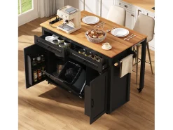 Isla de cocina móvil extensible - 120 x 40/75 x 92 cm - con 3 puertas + 2 cajones - MDF - negro