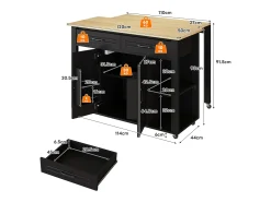 Isla de cocina móvil extensible - 120 x 50/77 x 91,5 cm - con barra + tomas de corriente + 2 cajones + 2 puertas - MDF - negro + natural