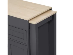 Isla de cocina móvil gris - Carrito de cocina con 4 puertas y 2 cajones - Superficie extensible y especiero