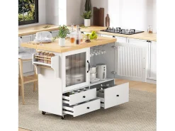 Isla de cocina móvil 100x42x91.5cm - encimera extensible - espacio de almacenamiento multifuncional - blanco